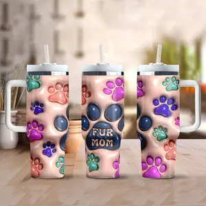 1pc Pawfect Paws 40oz Insulated Tumbler with Lid and Straw 304 Stainless Steel Travel Mug for Hot and Cold Beverages Ideal for Car Office Home- Perfect Dog Mom Gift