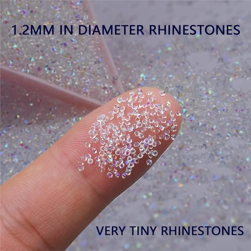 1Bag Ultra Mini 1.2mm Nail Rhinestones Micro Crystal Iridescent Bling Tiny Diamond Nail Gems AB/Clear Rhinestone Nail Decoration