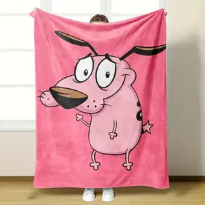 Ultra-Soft Courage the Cowardly Dog Cartoon 1pc Blanket | Machine Washable Digital Print for Sofa, Bed, Travel, Camping, Office | Cozy Contemporary Design, Vibrant Print