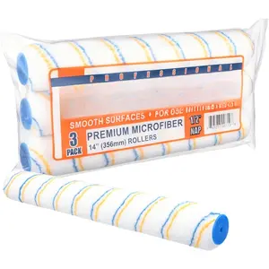14" Professional  Roller Covers, 14 Inch,  for All Types of Painting Surfaces, Refill Bulk Pack (3, 1/2" Nap)