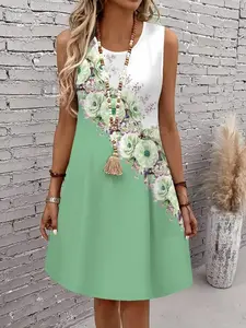 New Women's Casual Printed U-Neck Vest Dress, Beachwear, Fashionable Summer, Comfortable and Stylish, Perfect for Daily Wear