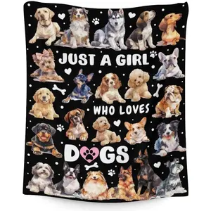 Puppy Blanket for Girls Boys, Cozy 80 x 60 Inches Dogs Theme Blanket Gift for Dogs Lovers, Cute Fuzzy Flannel Throw Blanket, Warm Black Throws for Bed, Living Room Couch Trip