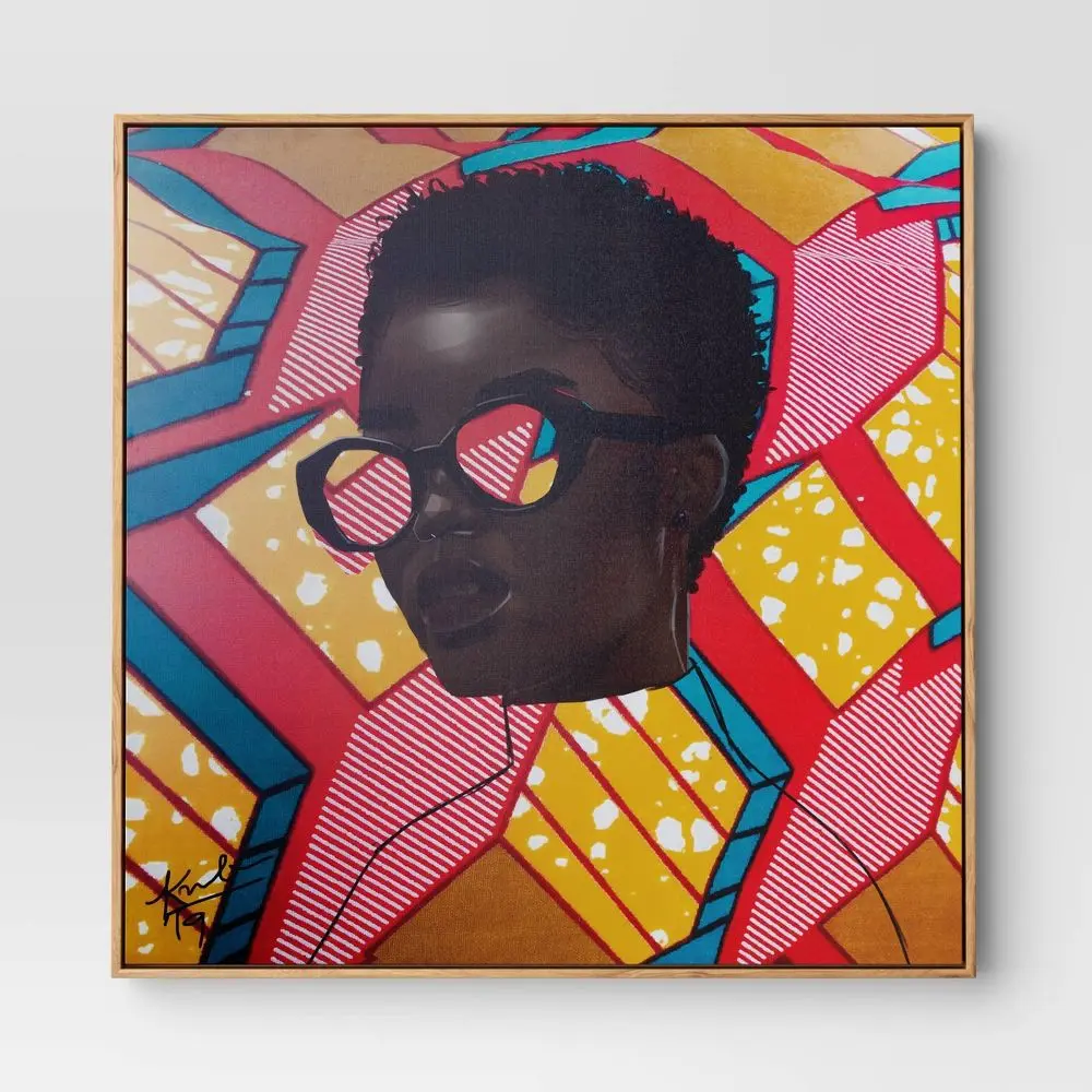 30" x 30" Pattern Portrait by Adekunle Adeleke Framed Wall Canvas - Threshold: Modern Digital Art Polystyrene Frame