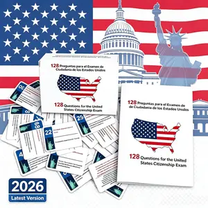 US Citizenship Flash Cards 2026 – All 128 Questions & Answers – English & Spanish Naturalization Test Study Guide – Large Print, Portable Learning Cards with Bonus Booklet