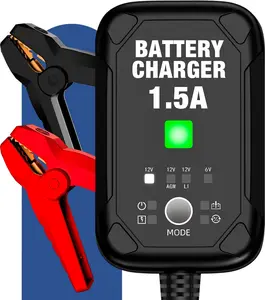 1.5A 6V/12V Car Battery Charger – Automatic Trickle Charger, Battery Maintainer with Overcharge Protection & Temperature Compensation – for Lead Acid, AGM, Gel, Lithium Batteries
