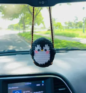 Yarn Bear - Cute Swinging Penguin Car Mirror Hanging Accessories, Crochet Penguin Ornaments