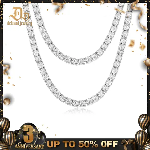Delzzad S925 Hip Hop Tennis Chain Synthetic Moissanite Tennis Chain In 925 Sterling Silver Christmas Gift