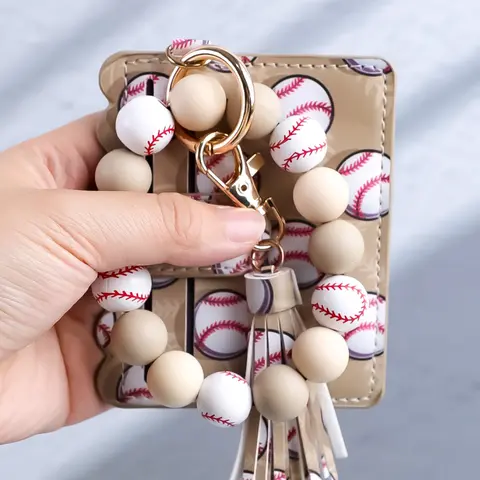 Mini Baseball Style Keychain Card Holder, Keychain Wristlet Strap, Sporty Design with Tassel Accents, Portable Keychain, Keyrings, Perfect Gift for Friends & Family, All Season Use