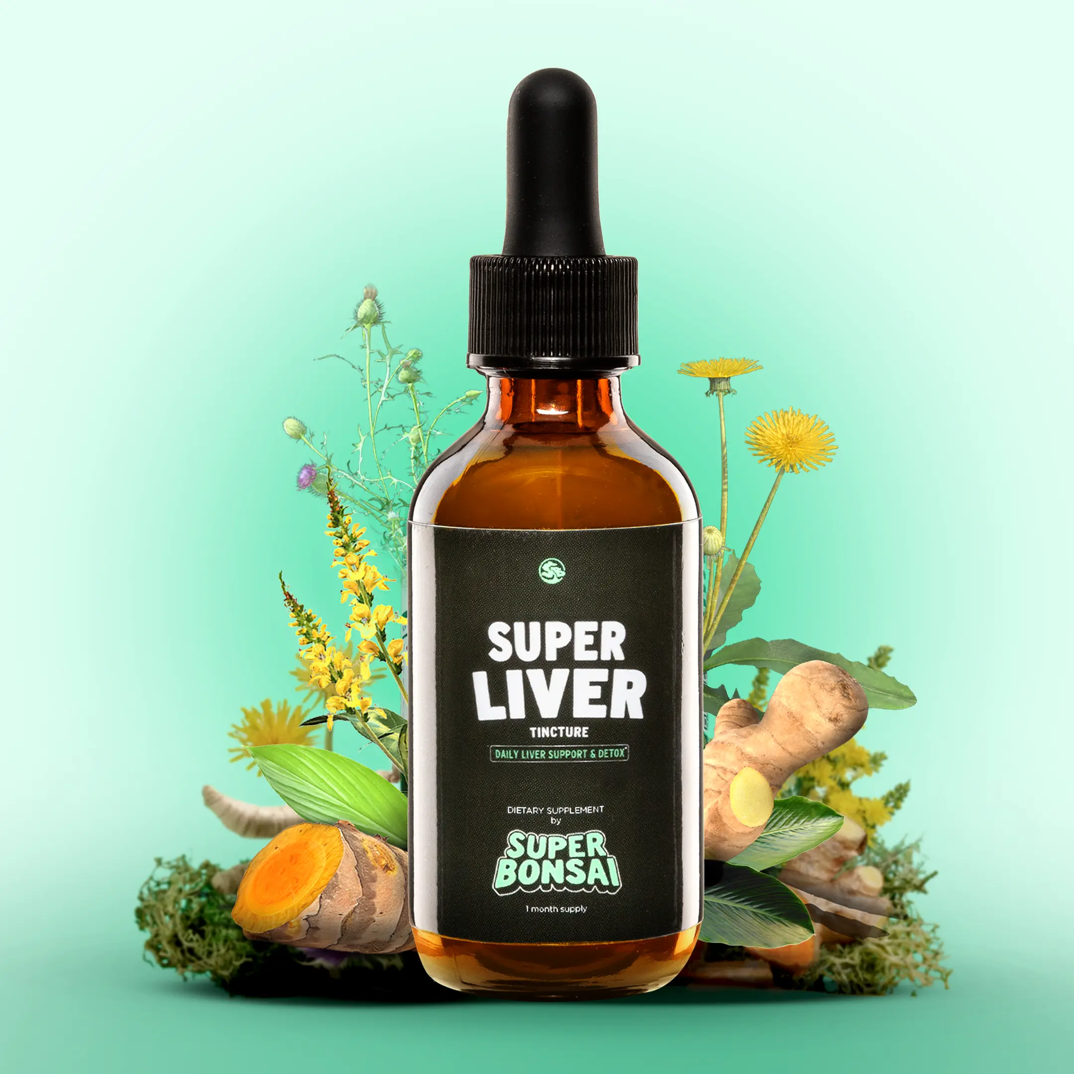SuperBonsai Super Liver - Natural Ingredients with Milk Thistle and Dandelion Root - Daily Liver Support and Detox - GMO Free, Gluten Free, Vegan