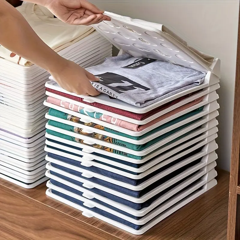 20-Piece Durable Plastic Clothing Organizers - Heavy-Duty Stackable Wardrobe Storage Plates, Collapsible Storage Organizer with Divided Compartments, Scratch-Proof, Stacks to Save Room for Shirts, T-Shirts