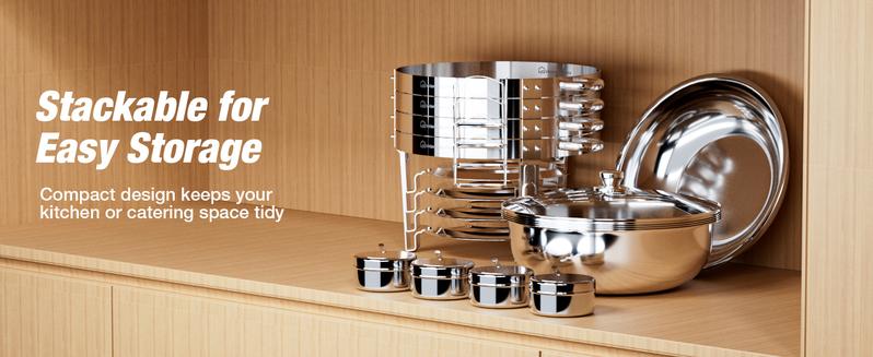 WARMOUNTS Round 5QT Chafing Dishes for Buffet with Glass Lid (2/4/6-Pack) | Chafers and Buffet Warmers for New Year‘s Party & Winter Gathering | Wedding & Catering