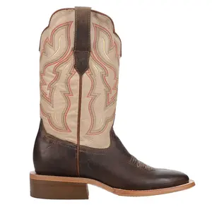 RW Ranch Womens Goat Embroidered Wide Square Toe  Casual Boots Mid Calf Low Heel 1-2" - Beige, Brown