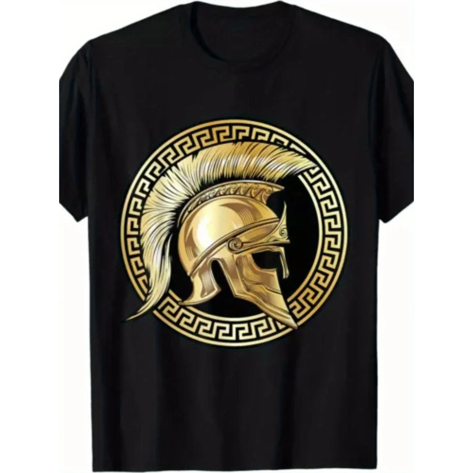Men'S Spartan Helmet and Greek Gladiator Design T-Shirt| Retro Ancient Greece Warrior Print, Short Sleeve, Comfortable Round Neck, Casual Gym Wear, Perfect for History Buffs and Spartan Themed Events