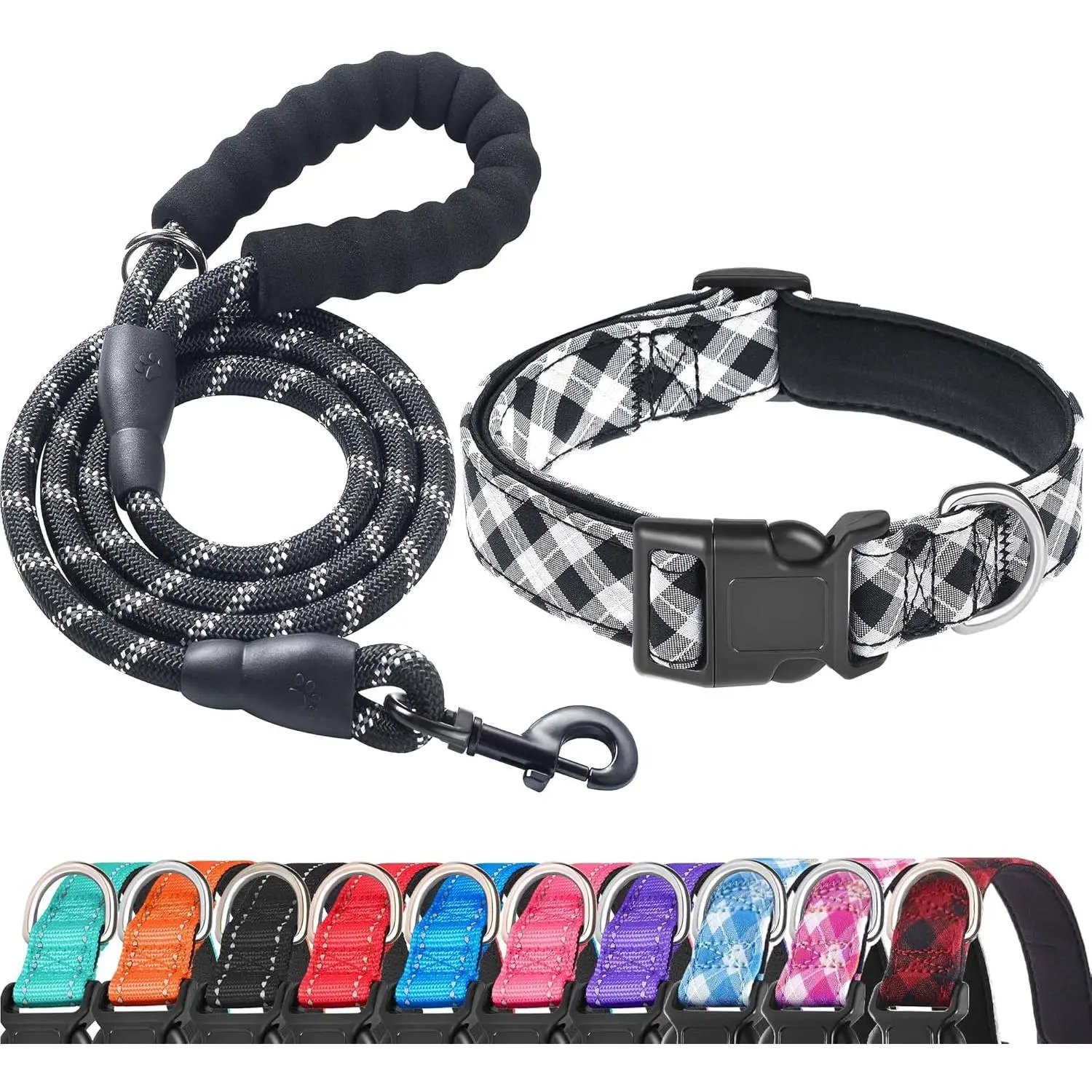 Black Plaid Collar+Leash