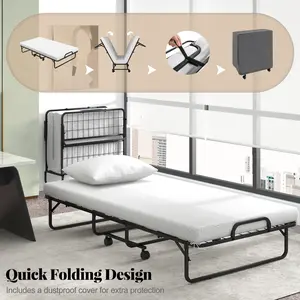 COSTWAY - Space-Saving Twin Folding Bed with Memory Foam Mattress and Pillow