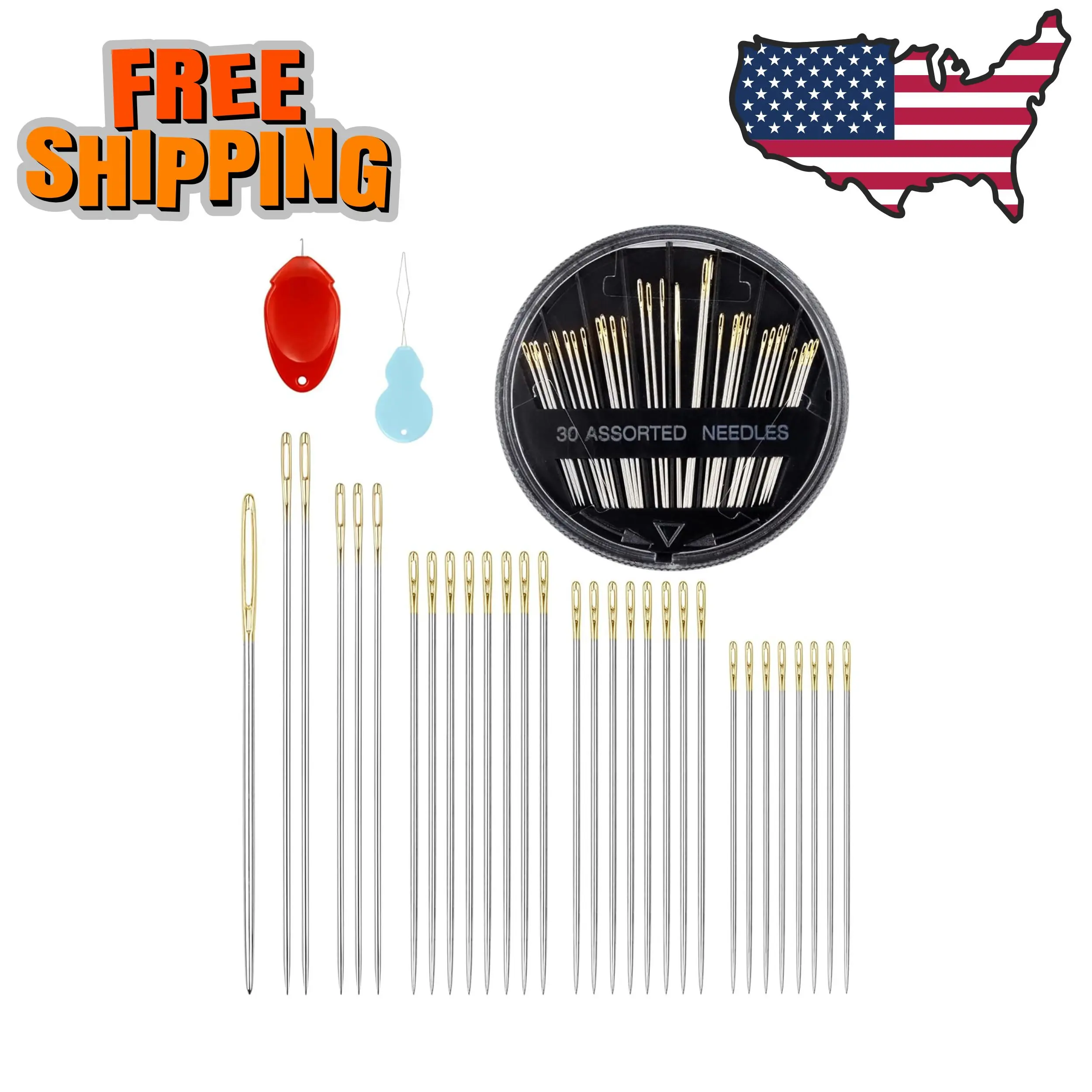 30-Count Steel Needles for Hand Sewing, 6 Sizes Large