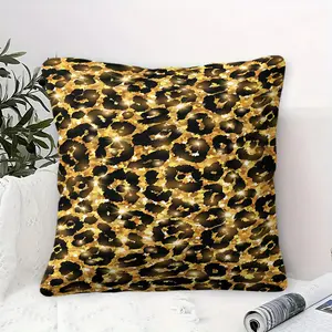 Gold Leopard Print Throw Pillow (Includes Pillow Core), Luxurious Animal Print Cushion, Home Decor Upholstery, Soft Square Throw Pillow Suitable for Living Room, Bedroom, and Sofa, Perfect Gift Choice.