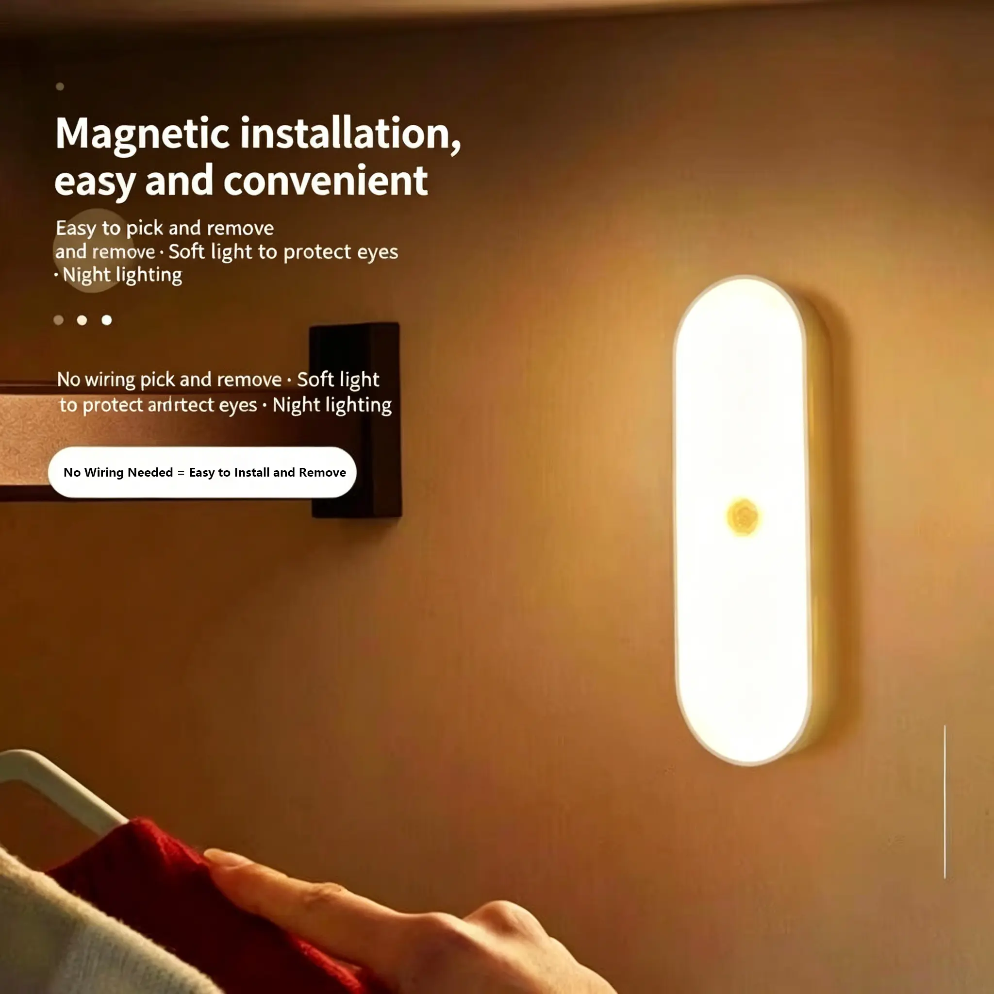 “Buy One Get One Free – Smart Warm LED Night Light with Motion Sensor, Automatic On/Off, Soft Ambient Glow for Bedroom, Hallway, Closet, Bathroom, Staircase, and Kids Room – Wireless, Energy-Efficient, Compact and Easy to Install –