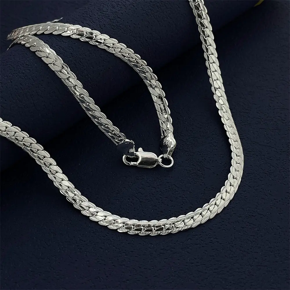 925 Sterling Silver 5mm Flat Chain Necklace - 8/18/20/22/24in Classic, Daily Versatile, Elegant Minimalist Chain Jewelry for Women, Ideal Wedding Engagement Gift, Classic Chain, Daily Versatile Chain