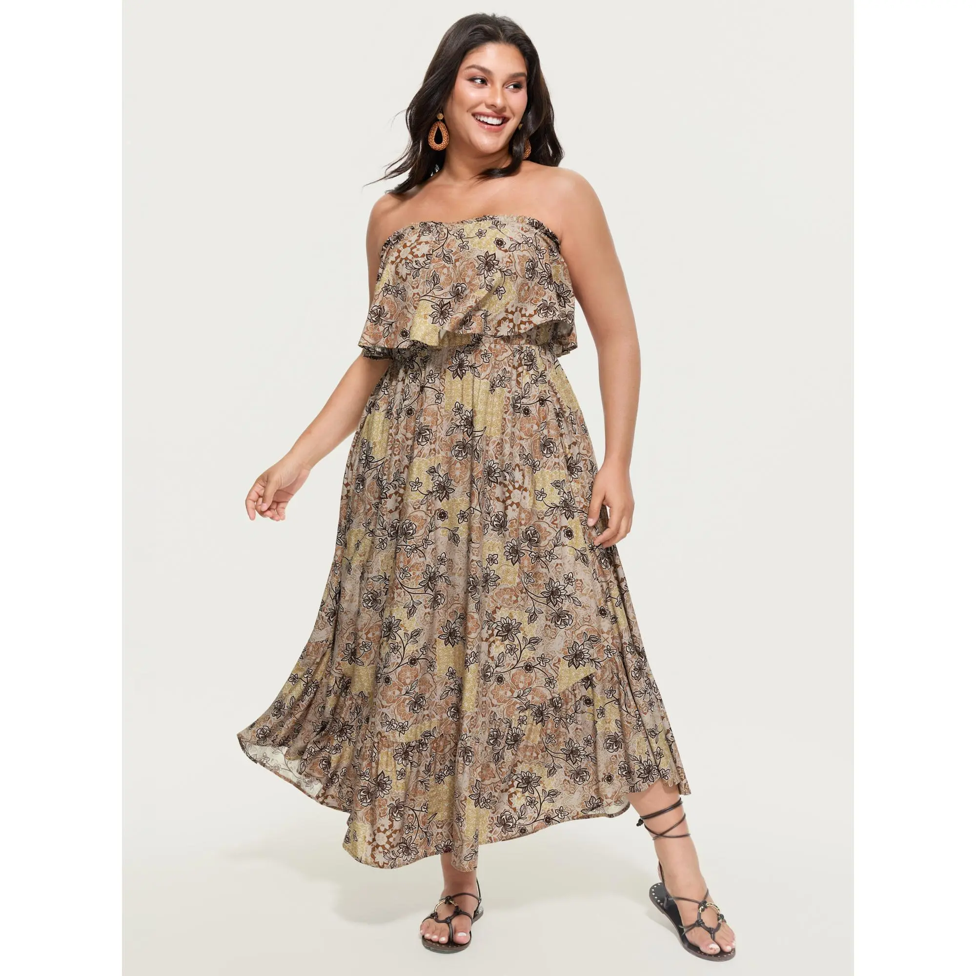 BloomChic Women's Plus Size Sleeveless Paisley Maxi Dress, Boho Style Rayon Casual Wear with Tiered Ruffles and Pockets, Bohemian, Multicolor, Garment, Low Iron, Paisley Print, Maxi Length, Pull-On, Cold Wash, Smooth, Lady, Brunch Outfit Ideas, Modest Fas