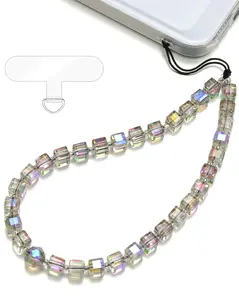 TRBR Iridescent Purple Crystal Phone Charm Wrist Strap, Glass Beaded Lanyard Wristlet Chain, Anti-Theft & Hands-Free Bracelet Strap for iPhone & More Cell Phone Cases