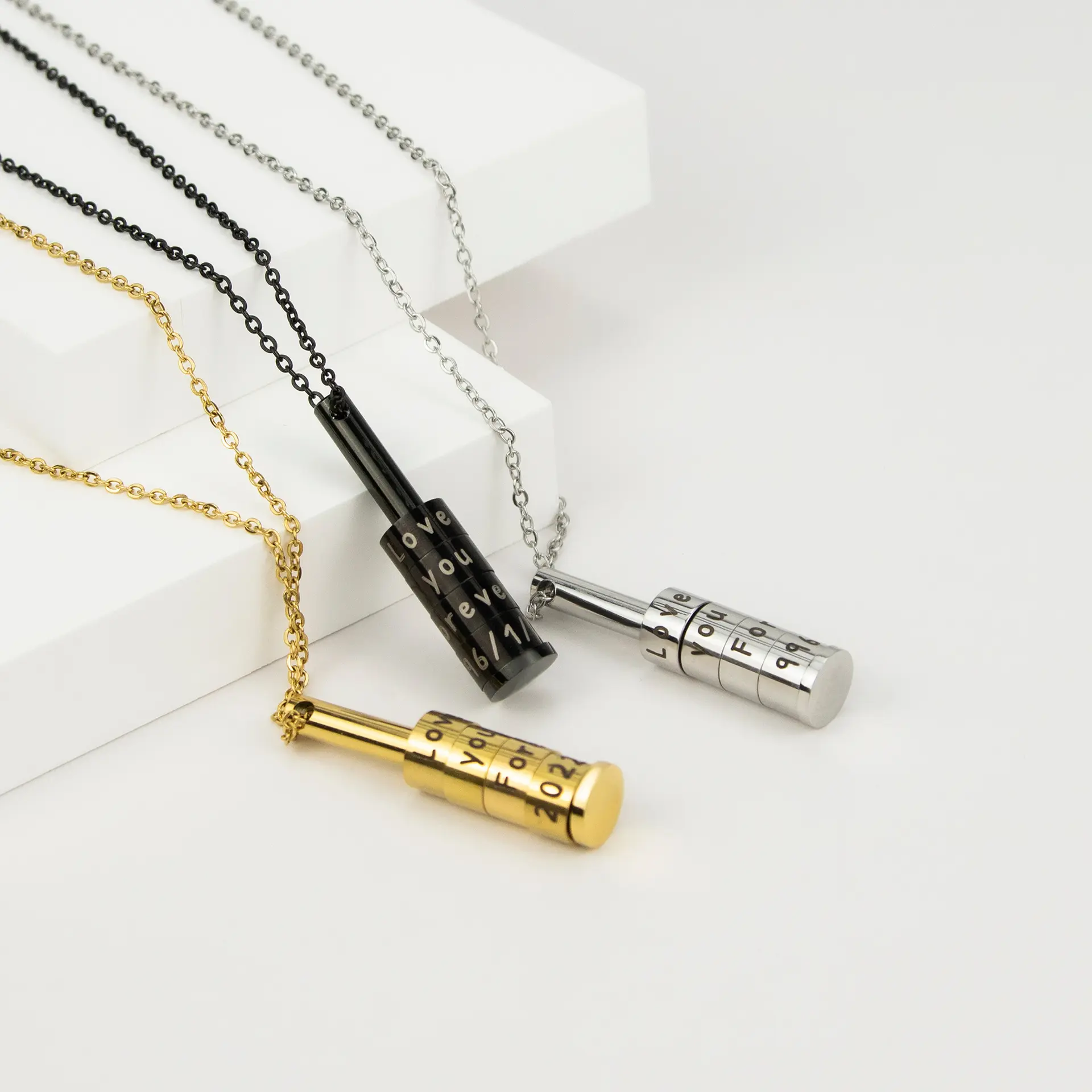 AS510 Personalized Custom Engraving Name Beaded Pendant Stainless Steel Beaded Necklace Gift for Men and Women