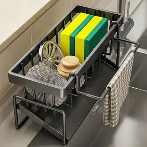 Multifunctional Small Dish Water Drainer No Drilling Easy Installation Kitchen Sink Countertop Wall Mounted Storage Rack