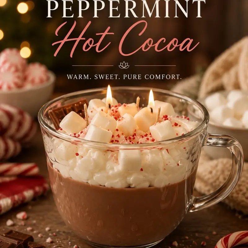 3-Wick Peppermint Hot Cocoa Holiday Candle, Aromatic Home Decor
