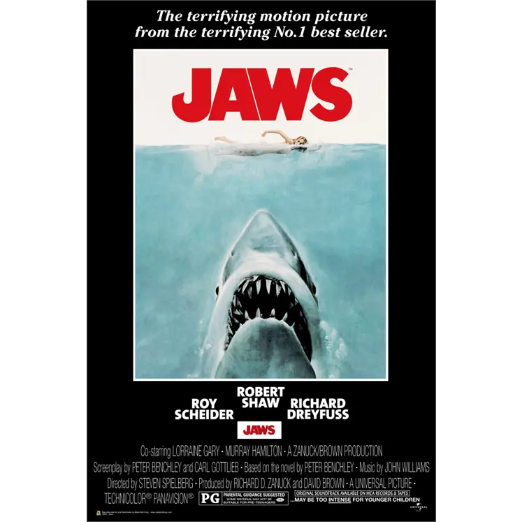 Jaws Movie Poster - 24" X 36": Shrinkwrapped on Cardboard