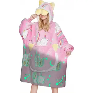 Wearable Blanket Hoodie Glow in the Dark,  Blanket Hoodie with Pockets Cute Birthday Gifts for Adults &