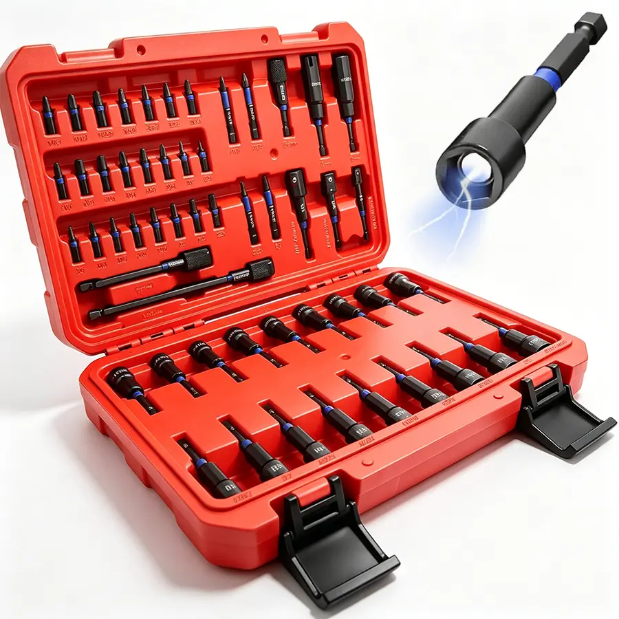 54-Piece Magnetic Nut Driver Set, Impact Drill Driver Bit 1/4", Metric & SAE Nut Drivers for Impact Drill, Socket Adapters, Screwdriver Bit, Quick-Release Extension, Wing Nut Driver, Storage Box
