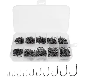 Outdoor Fishing Accessories, Fishing Lures Kit 500PCS Premium Fishing Hooks, 10 Sizes Carbon Steel Fishing Hooks W/Portable Plastic Box, Strong Sharp Fish Hook with Barbs for Freshwater/Seawater Fishing Hook Set Freshwater Saltwater Gear Tackle