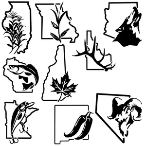State Car Decal Large Customizable - Variety of Designs Including Fish, Leaf, and Animal Motifs