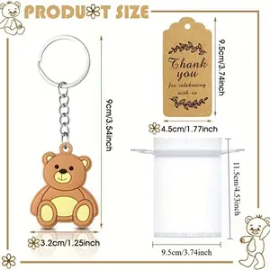 36pcs Bear Baby Shower Favors, Gender Reveal Party Supplies, Cute Charms Keychain Set with Organza Bags, Kraft Tags & Rope for Guests