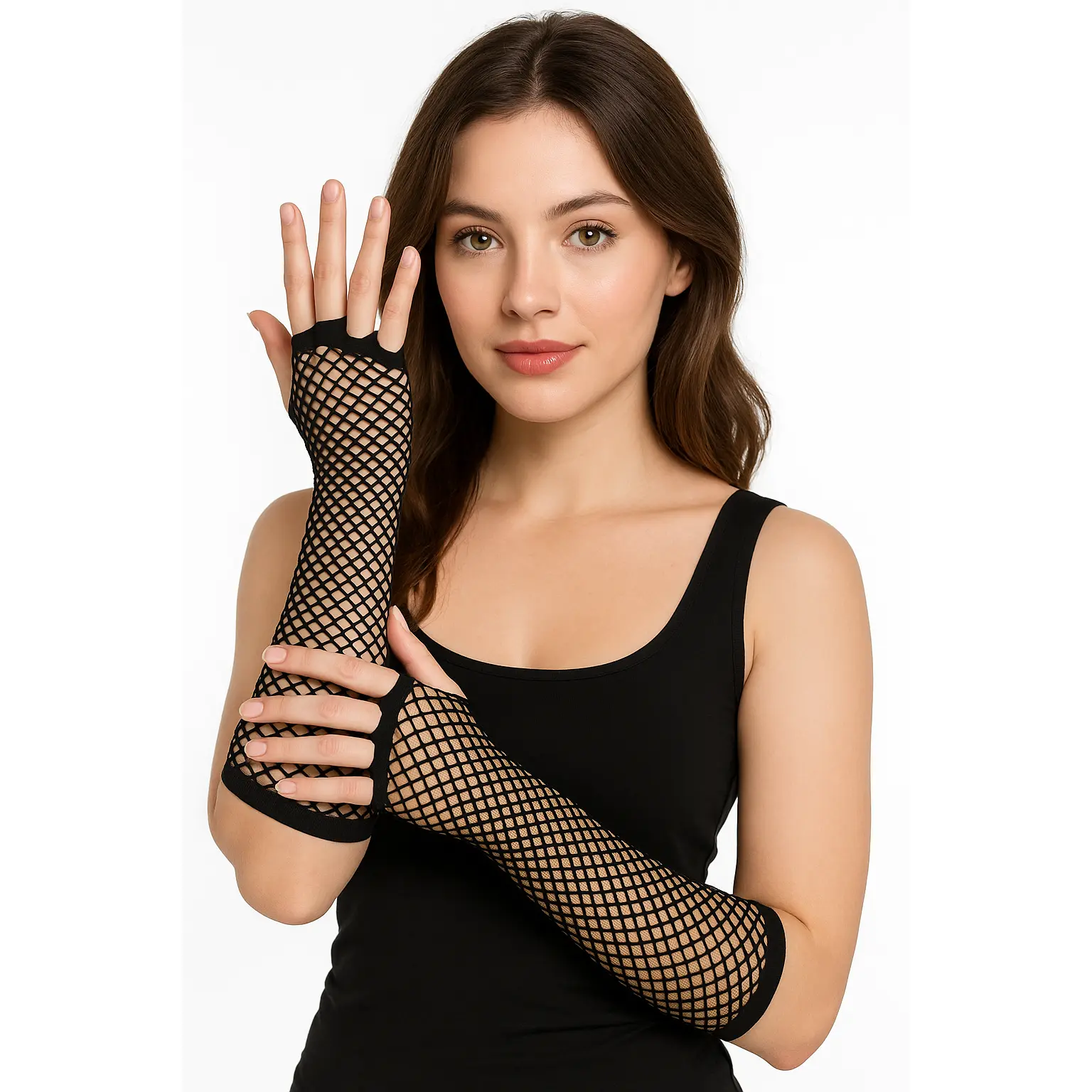 Black Long Fingerless Fishnet Gloves - 80s Punk Costume Accessory