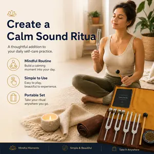 Resonance Sound Healing Tuning Fork Set - 4 Frequencies (128Hz,136.1Hz,256Hz,384Hz) with Hammer & Activator, for Chakra Yoga Meditation, Tuning Fork Exercises, Valentine's Day Gift