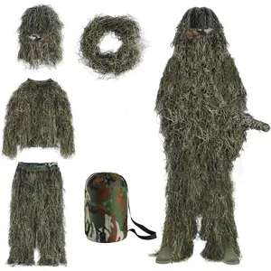 5-in-1 Lightweight Ghillie Suit for Male Hunters, 3D Camouflage Design, Adjustable Double-Stitched Breathable Hunting Apparel, Summer Bushman Costume