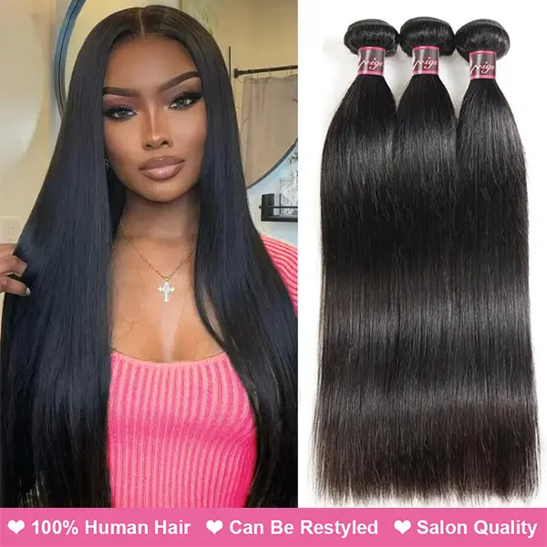 Uwigs Brazilian Straight Cut Remy Human Hair Weave, 1/3/4 Options, 100g/pc Double Wefts, Dye & Bleach Safe Bundles of Human Hair