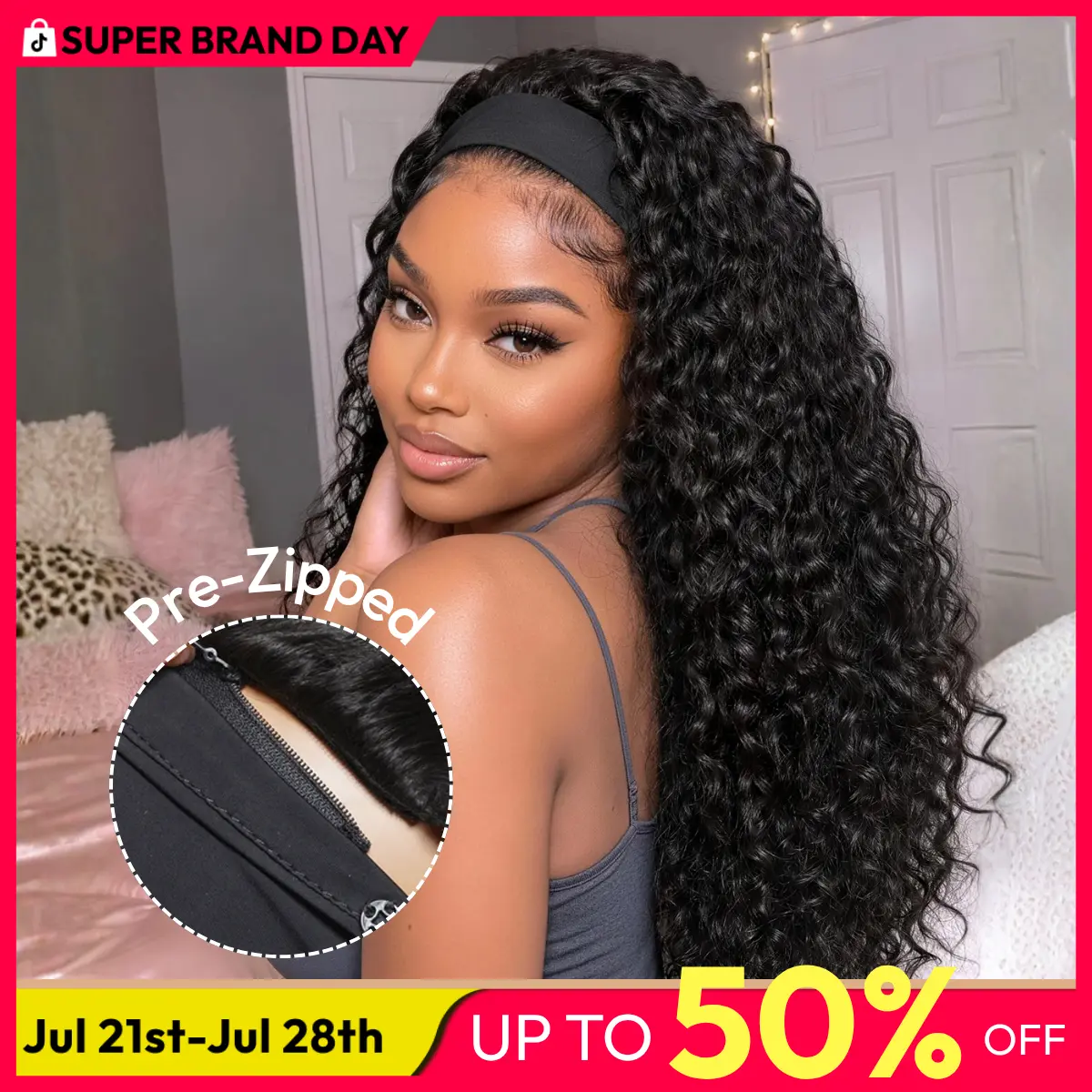 【New In】UNice Pre-Zipped Detachable Headband Water Wave Wig 2-In-1 Switch Half Wig Breathable Headband Tiktokshopsummersale Wig with Drawstring and Velcro Summer Wig Super Brand Day