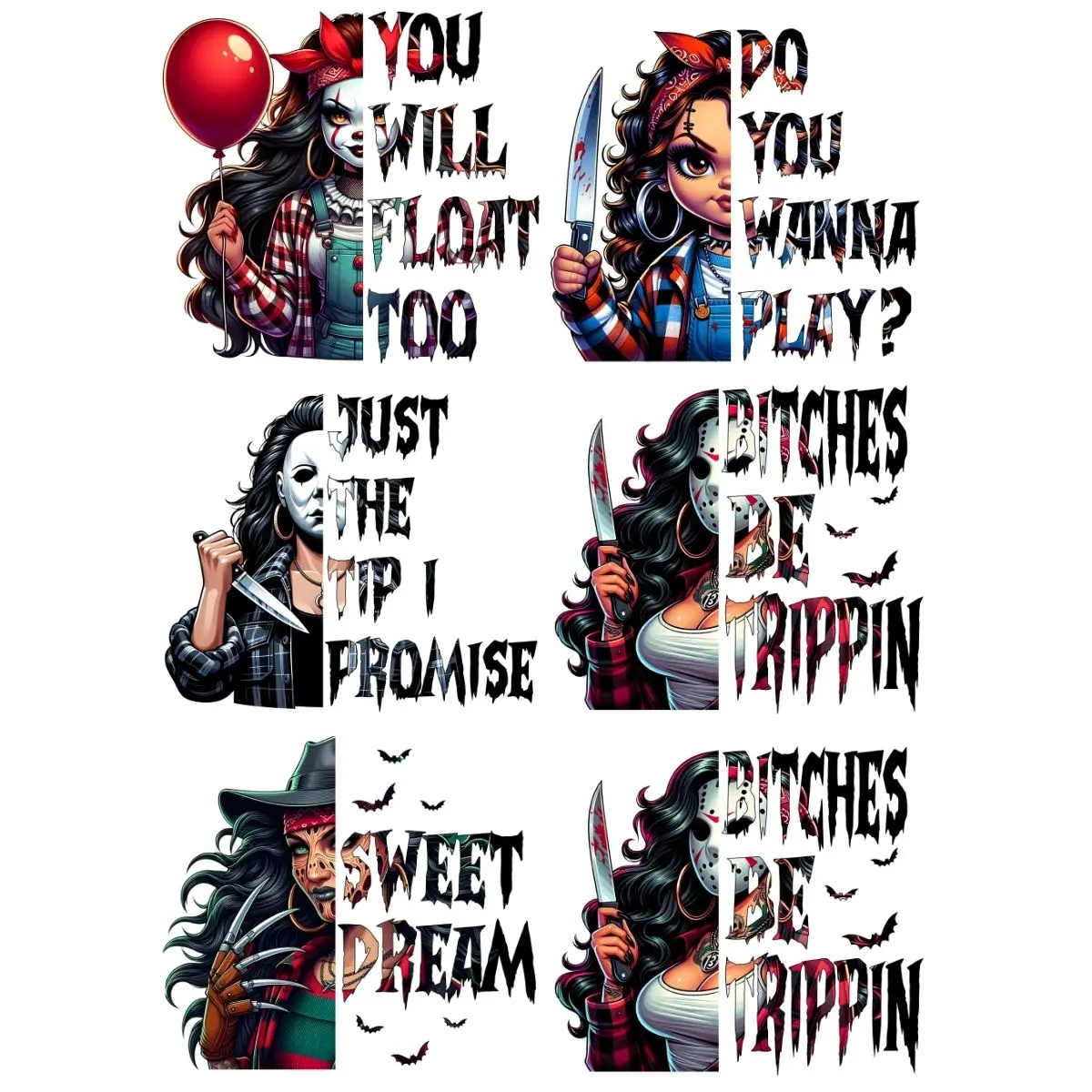 Horror Halloween Killer Ladies premade DTF gang sheet-6 adult prints