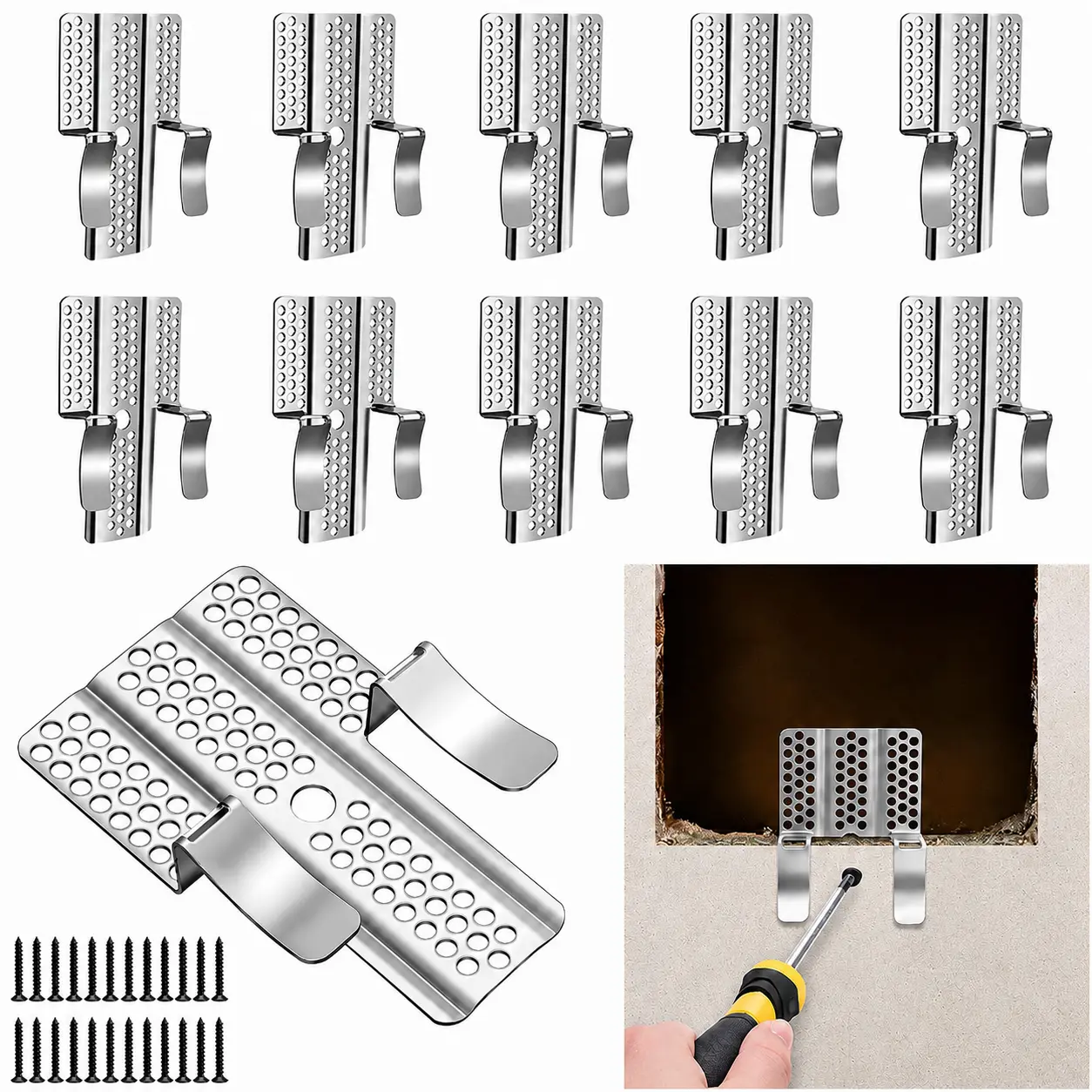 Easy-to-Install 1/2-Inch Drywall Clips,Drywall Repair Tools, Professional Wall Hole Repair Kit and Drywall, Sturdy Metal-Backed Clips with Screws for Home Renovation,fathersdaygift fathersdaygift,father'sdaygifts