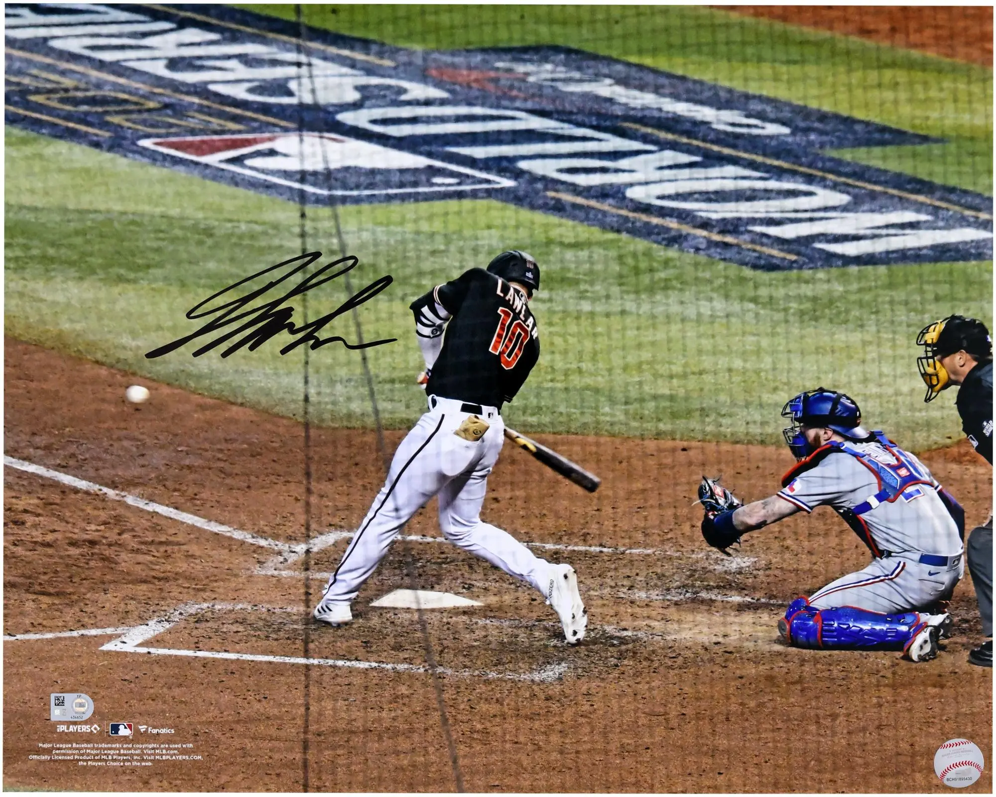 Jordan Lawlar Arizona Diamondbacks Autographed 16" x 20" 2023 World Series Hitting Photograph - Fanatics Authentic Certified