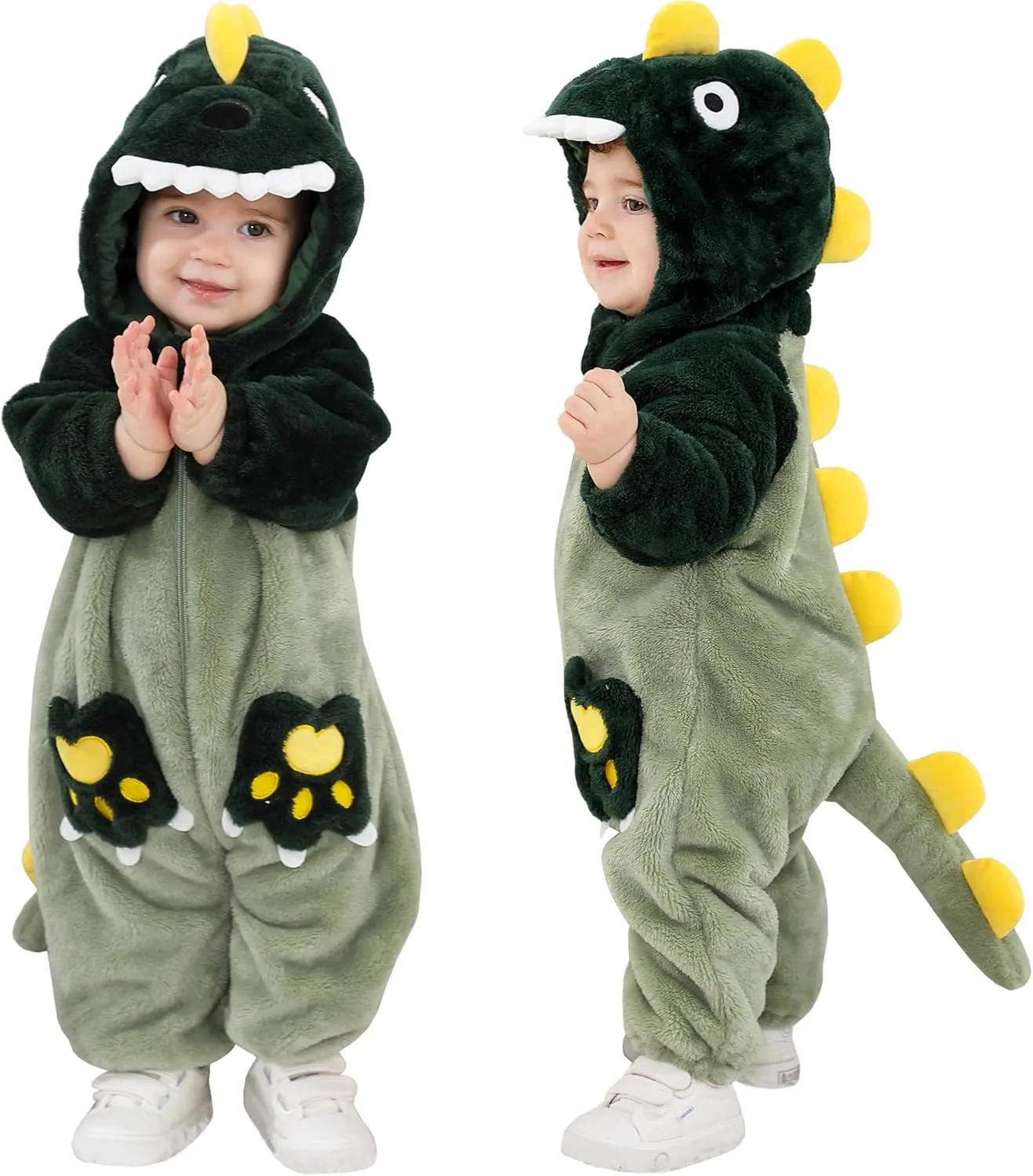 TONWHAR Unisex Infants & Toddlers Animal Costume for Halloween & Playwear - Dinosaur Leopard Hooded Romper Jumpsuit for Baby Boy Girl