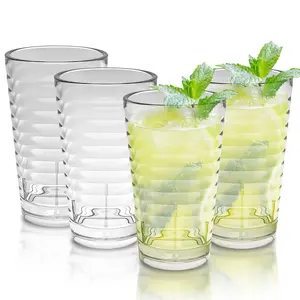 13-oz (385ml) Transparent Stylish Acrylic Plastic Unbreakable Tumbler Cups, Shatter-Proof Stackable Reusable Drinkware Set of 4 for Water, Juice
