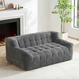 [New styles in September] Niccae Sofa Loveseat – 64.6'' Upholstered Deep Seat Fluffy Tufted Velvet Sofa, 2-Seat Floor Couch for Living Room, Bedroom, Small Spaces, No Assembly Required