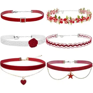 Chokers Set For Women Heart Choker Necklaces Flower Pendant  Cute Pink Turquoise Blue White Black Choker Necklace Christmas Colorful Lace Chokers