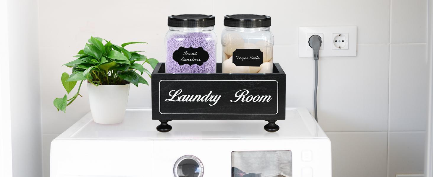 Laundry Pods Container Laundry Room Organization and Storage with 2 Plastic Jars, Spoon, Labels, Farmhouse Laundry Room Decor and Accessories for Laundry Pods, Detergent, Powder, Scent Booster