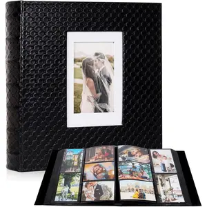 Photo Album for 4x6 Pictures 600 Pockets Black Inner Page Button Grain Leather Cover Large Capacity Album for Birthday Christmas Wedding Anniversary Memory (Black)