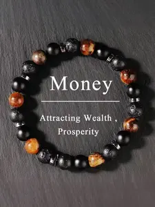 Natural Volcanic Stone Tiger Eye Crystal Beaded Bracelet, Attracts Wealth & Prosperity, Spiritual Jewelry Gift for Men, Universal Chakra Balance, Healing Crystal Bracelet