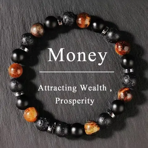 Natural Volcanic Stone Tiger Eye Crystal Beaded Lucky Bracelet, Attracts Wealth & Prosperity, Spiritual Jewelry Gift for Men, Universal Chakra Balance, Healing Crystal Bracelet, Beaded Bracelets